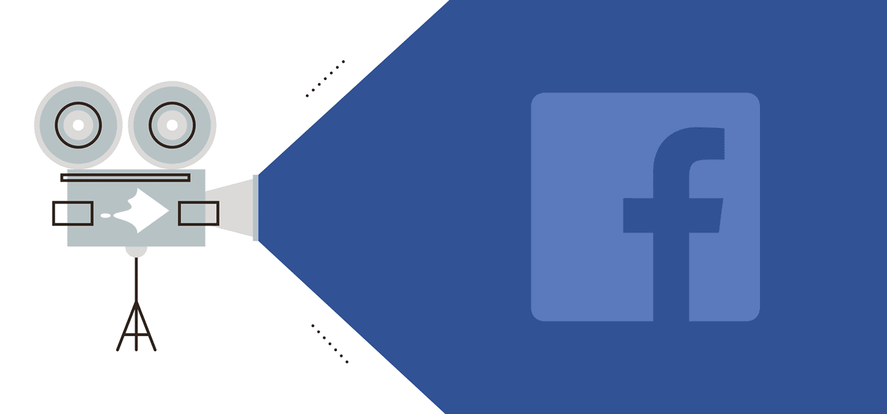 An illustration of a projector projecting a Facebook logo and an explainer video