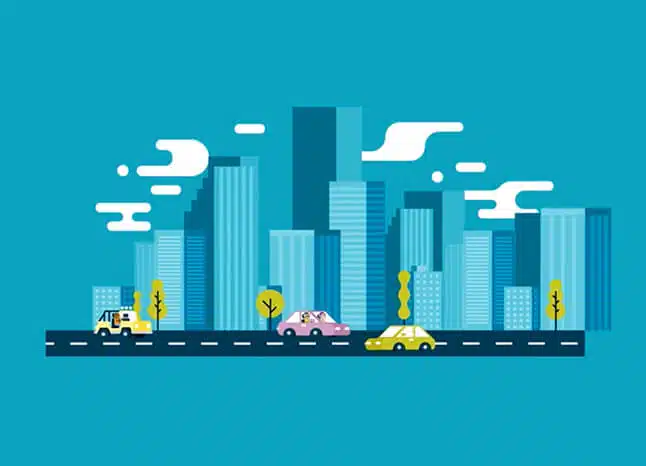 A vibrant animated city representing the best corporate video examples from around the world