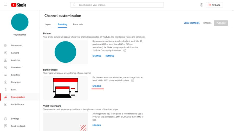 YouTube Banner Size Step 3