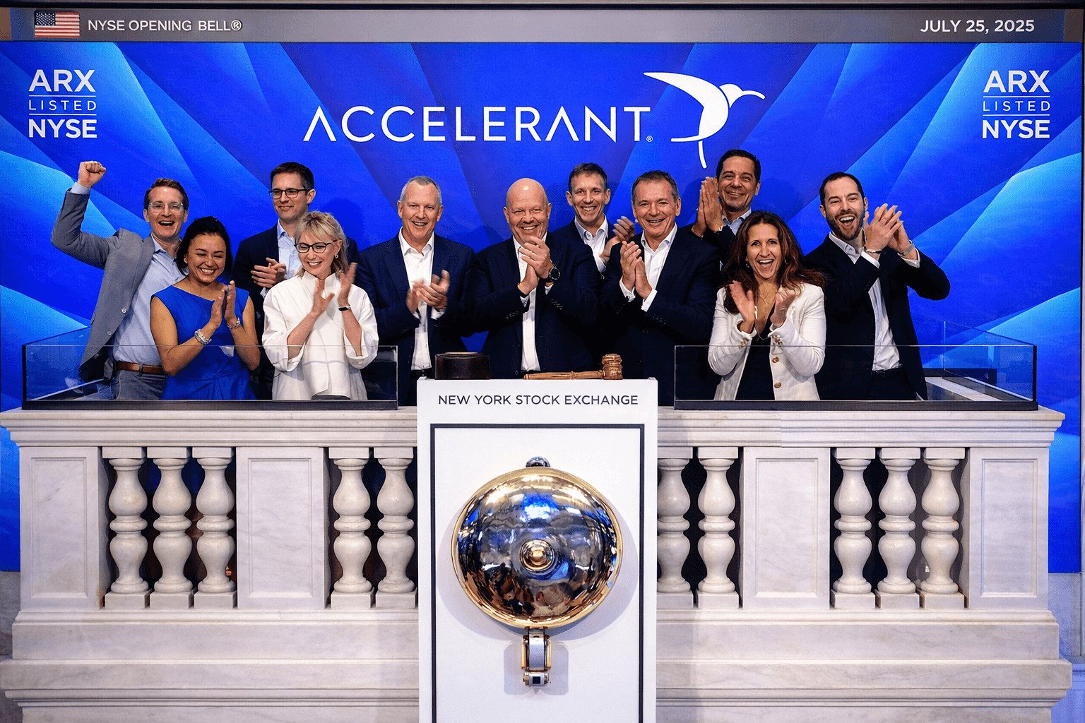 Accelerant’s IPO celebration at the New York Stock Exchange, July 2025.